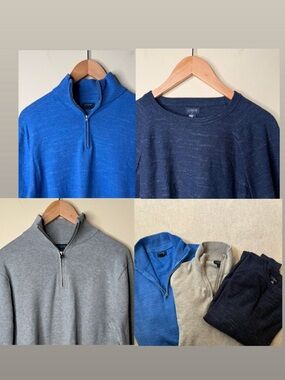 J.crew LOT Men’s Medium Sweaters 1/4 Zip Crew Neck Gray Blue Light Blue